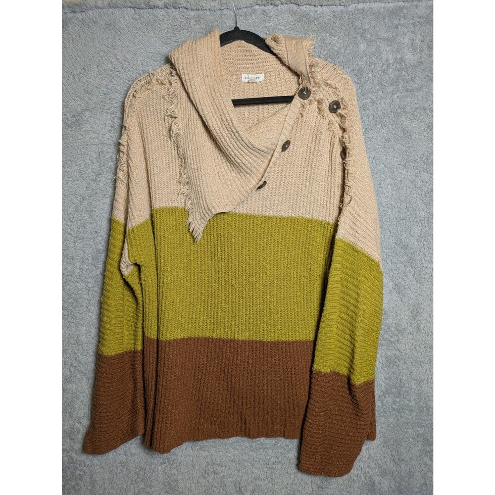 Women's Medium Sweater Striped Green Brown Lagenlook Earthy Granola Hippie